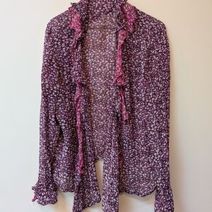 Floral Ruffle Blouse in Purple and Pink